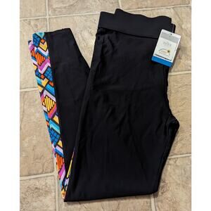 Zity Size XL Black Elastic Waist Pull On Side Printed athletic Leggings K5